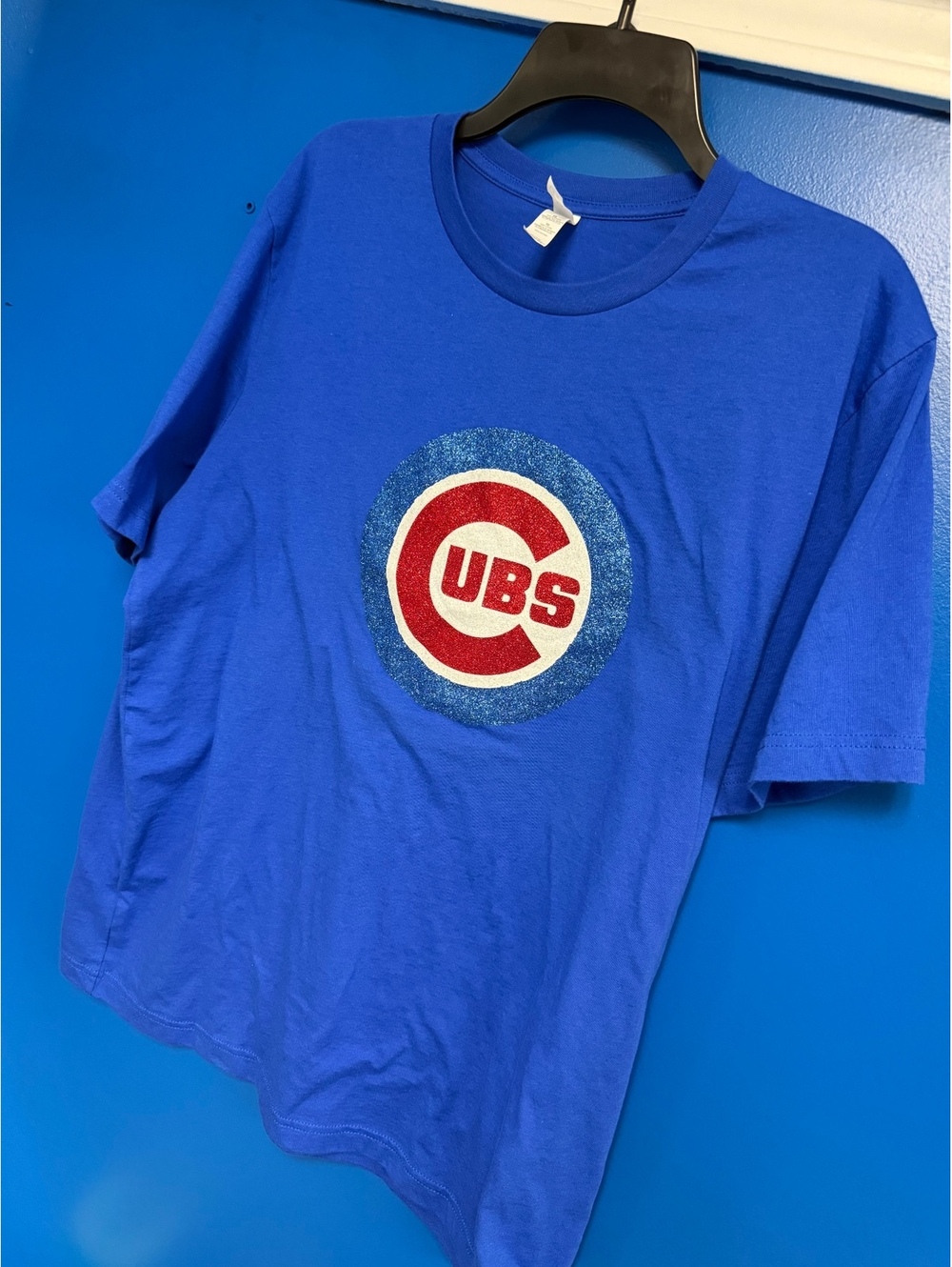 Chicago Cubs Bella Canvas Royal Blue Glitter Logo T-Shirt XL MLB Baseball